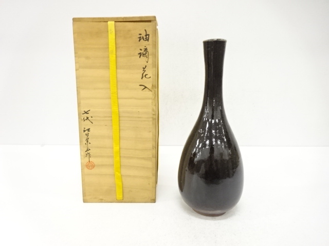 JAPANESE TEA CEREMONY / HANAIRE FLOWER VASE / YUTEKI / ARTISAN WORK